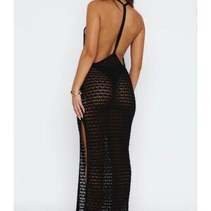 White Fox Boutique Do It For Love Crochet Cover Up Maxi Dress Black Size Small